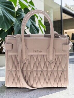 Furla khaki Pin Cometa Mini Tote Crossbody Bag Purse EUC